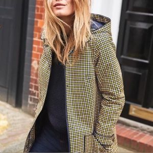 Boden Anya Waterproof Mac Rain Jacket Houndstooth Gold Navy 8 Hooded